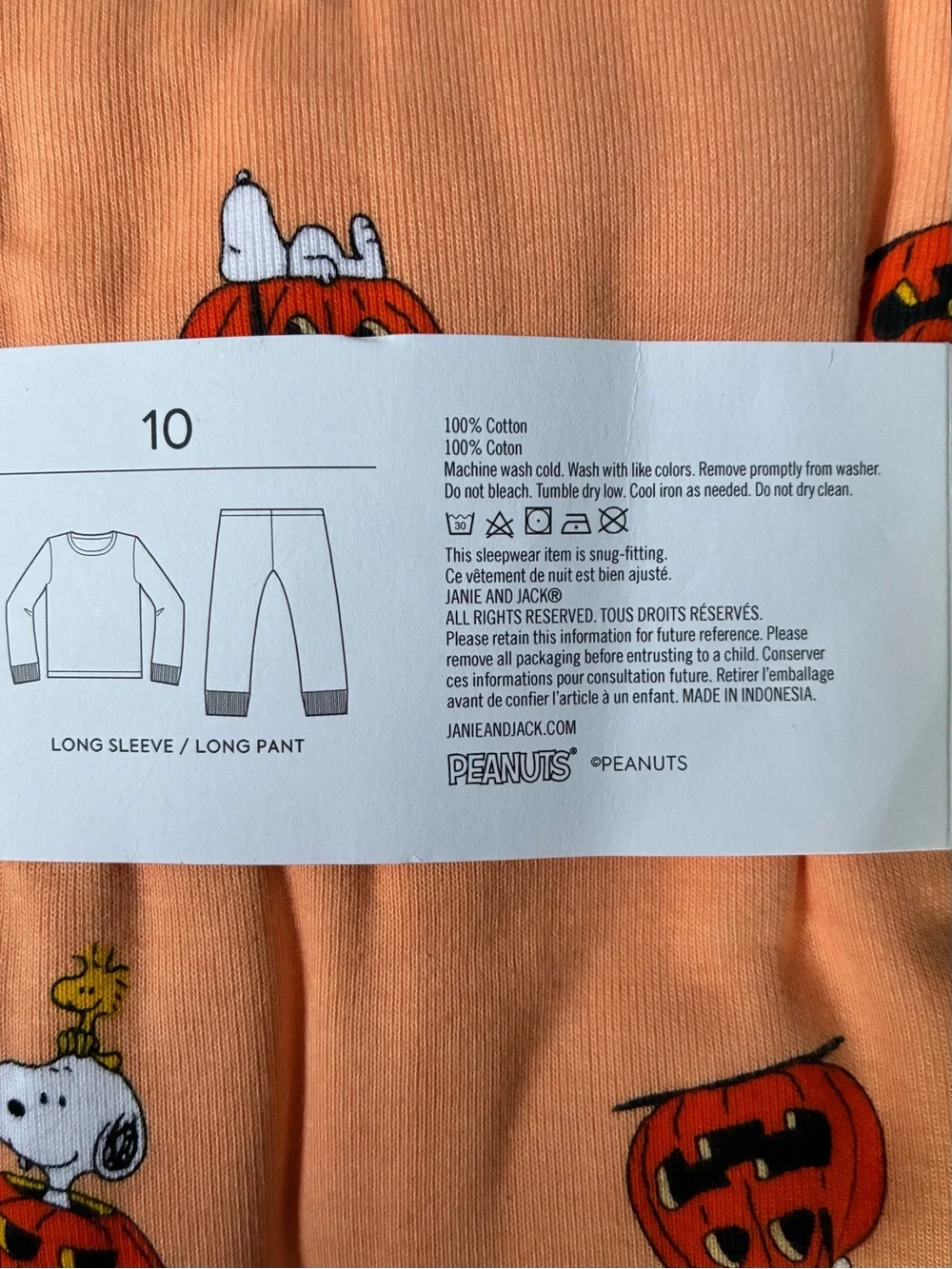 NWT - Janie and Jack x Peanuts Snug Fit Halloween PJ Set (Orange) Size 10